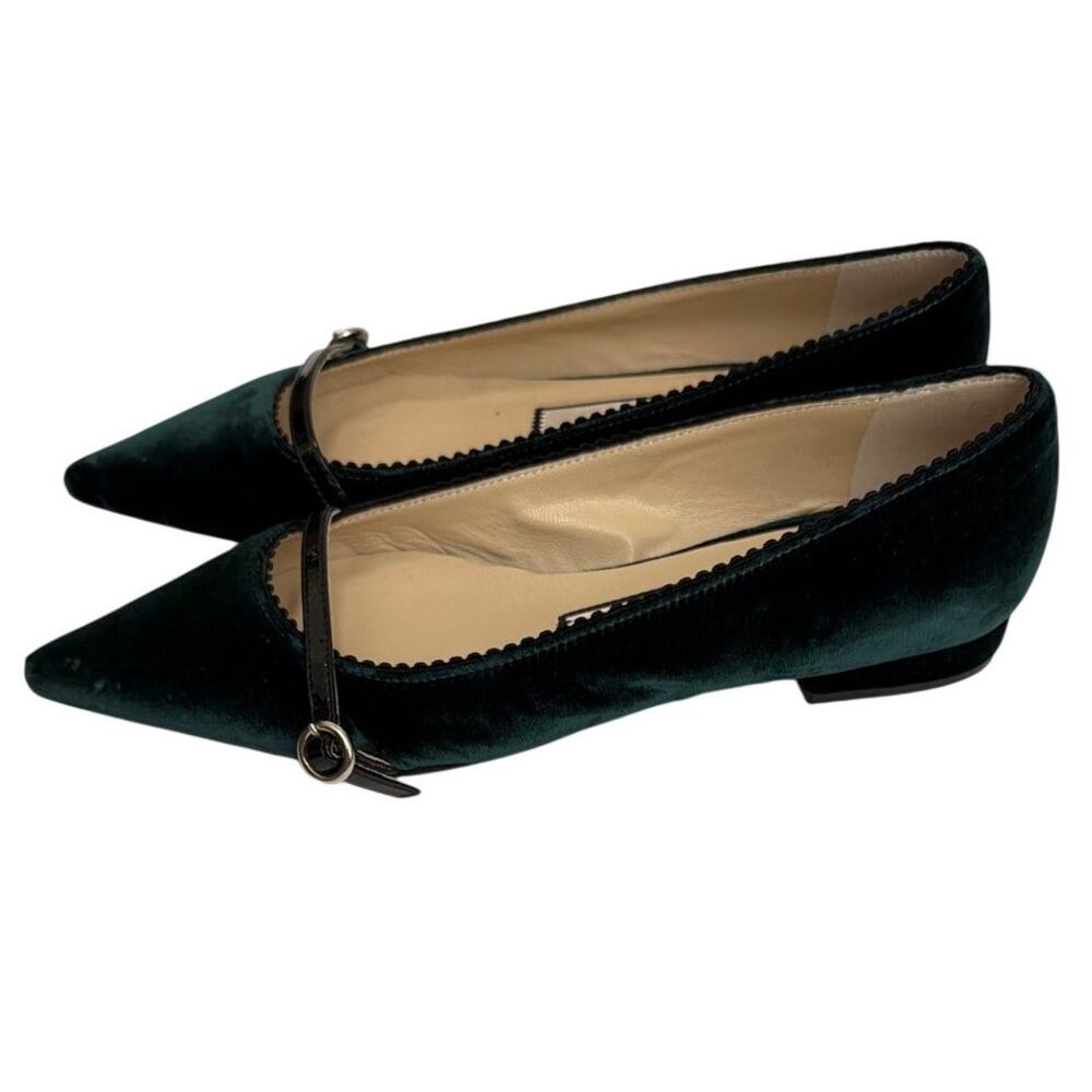 N21 N°21 Dark Green Velvet Pointed Toe Mary Jane Ballet Flats Shoes Sz 36 US 6